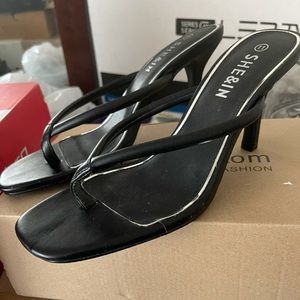 Square toe kitten heel thong sandals
